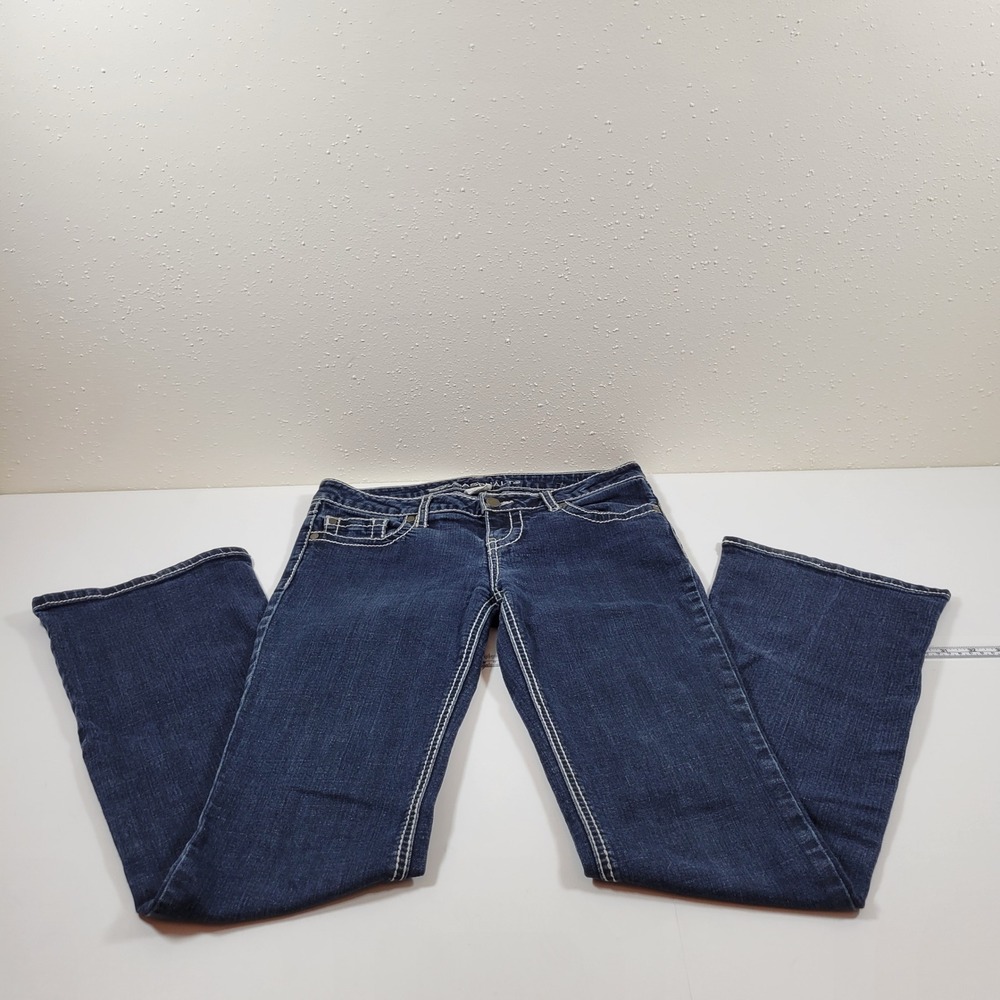Y2K Blue Asphalt Bootcut Jeans Womens 9 Blue Excellent Contrast Stitch WBD-501‎